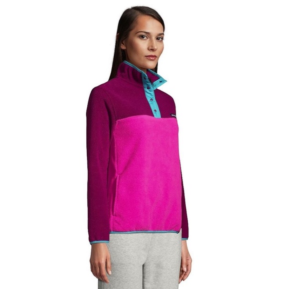 NWT Lands End Color Block Heritage Fleece Snap Neck Pullover - Picture 2 of 11
